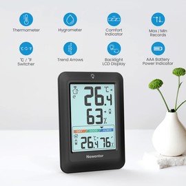 Newentor Max Min Thermometer Indoor Outdoor 24/48 Hours/All Times - Hygrometer Humidity Meter with Air Comfort - Wireless Weather Station with 2 Outdoor Sensors - Room Thermometer with Lighting, Black