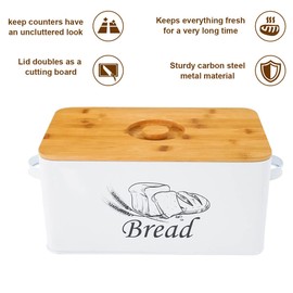 SOTECH Bread Box with Cutting Board and Handle Bread Holder with Bamboo Lid for Kitchen Countertop,Loaf Bread Storage Container Farmhouse Bread Bin