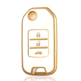 OFF WE GO Car Key Cover Case Key Fob Fit for Honda GREIZ Civic City XRV Vezel Civic CR-V HR-V Accord Jade Crider Odyssey Car Key Shell Car Key Protective Fob Key Holder Box, White Gold