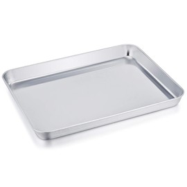 TeamFar Stainless Steel Compact Toaster Oven Pan Tray Ovenware Professional, 8''x10''x1'', Heavy Duty & Healthy, Deep Edge, Superior Mirror Finish, Dishwasher Safe