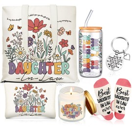 Funnymoom Daughter in Law Gifts from Mother in Law, 17 oz Glass Cup Canvas Tote Bag for Birthday Christmas Valentines Mother's Day Wedding Gifts Ideas