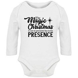 Hippowarehouse The Magic of Christmas is not in The Presents but in his Presence Baby Vest Bodysuit (Long Sleeve) Boys Girls White