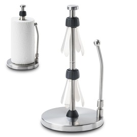 Leadfun Standing Kitchen Roll Holder, Kitchen Roll Holder with Weighted Base and Suction Cups, Stainless Steel Kitchen Paper Roll Holder, with Damping Effect, One-Handed Operation, for Worktop