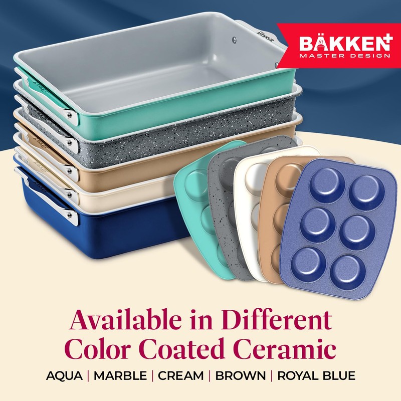 Bakken 8-Piece Stackable Bakeware Set - Ceramic Non-Stick Coating, Baking