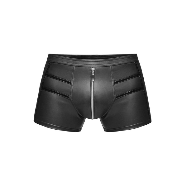 Noir Handmade, Men's Faux Leather Shorts with Zip and Decorative Stitching Black H006-S s