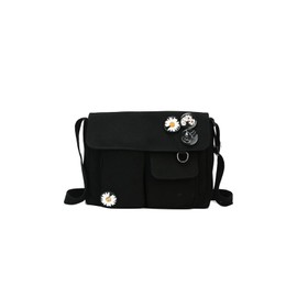 PORRASSO Casual Shoulder Bag Women's Canvas Shoulder Bag Girls Messenger Bag for Work School Travel Daily Use Black