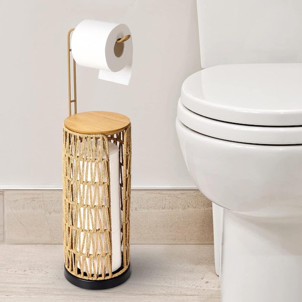 ZJMTOCYU Freestanding Toilet Paper Holder for Effortless Organization and Boho