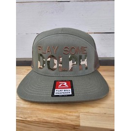 Embroidered  Play Some Dolph Script on Richardson 112 or 168 or Flexfit hat - Color: 112 heather black, thread: Play Some in tan DOLPH in camo