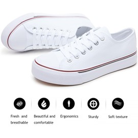 FRACORA Womens White Canvas Sneakers Low Top Canvas Shoes for Men Fashion Unisex Sneakers(White,US8.5)