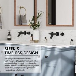 Wall Mount Bathroom Faucet Matte Black,Solid Brass Wall Mounted Sink Faucet,Widespread 3 Holes 2 Lever Handles Lavatory Vessel Sink Mixer Tap with Foldable Spout