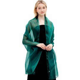 Women Shawls and Wraps for Evening Dresses Lightweight Sheer Crepe Scarf Shimmer Wedding Party Stole,Dark Green
