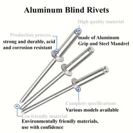 Peyarlie 100pcs 1/8"" x 1/2"" Blind Rivets Aluminum Blind Rivets Pop Rivets Metal Rivets (Silver)
