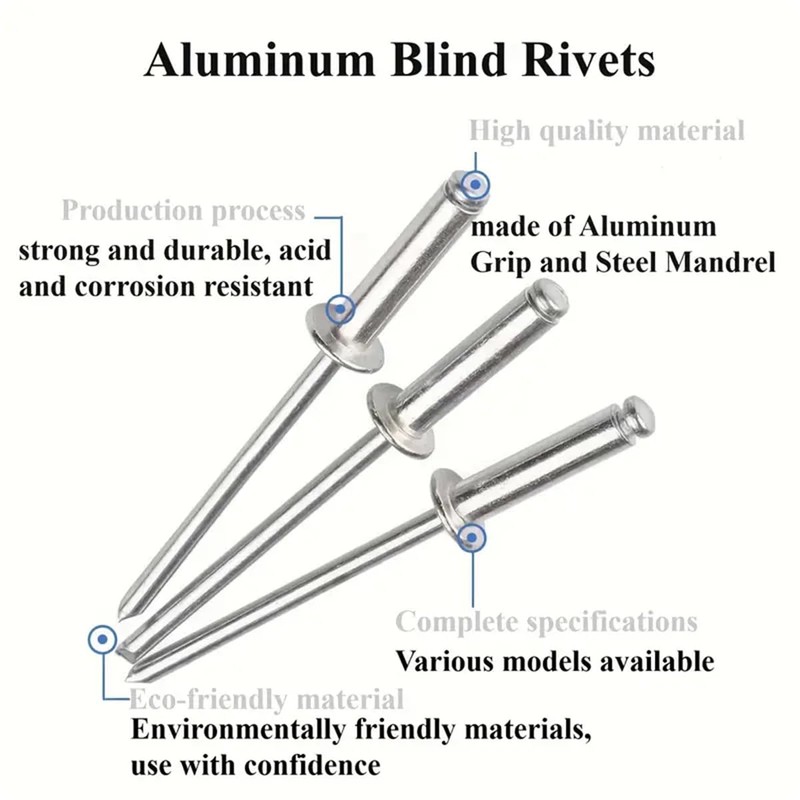 Peyarlie 100pcs 1/8"" x 1/2"" Blind Rivets Aluminum Blind Rivets