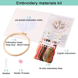 REEWISLY Embroidery Kit for Letter B,Embroidery Starter Kit with Pattern and Instructions,1 Plastic Embroidery Hoops,Color Threads,Instructions and Needles,DIY Adults Embroidery, Video Teaching