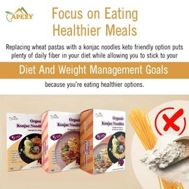 Apexy Organic Shirataki Konjac Noodle with Organic Oat Flour 42.24oz 8 Pouches Inside Healthy Diet, Low Calorie, Low-Carb Gluten Free, Vegan, Keto and Paleo-Friendly. (Spaghetti Shapes)