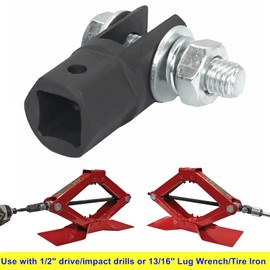 VIATOOLS 1/2" Scissor Jack Adapter for Use with 1/2 Inch Drive/Impact Drills/Ratchet or Standard Drive Sockets or 13/16 Inch Lug Wrench (Black)