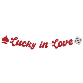 Lucky in Love Banner, Vegas Bachelorette Party Decorations, Casino Bridal Shower Party Decorations Red Glitter