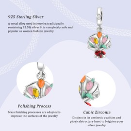 Simphman Easter Graduation Women's Day Charm Pendant 925 Sterling Silver Charms Bead Charms for European Bracelet and Necklace 5A Cubic Zirconia Bracelet Charm Birthday Jewellery Gift for Women