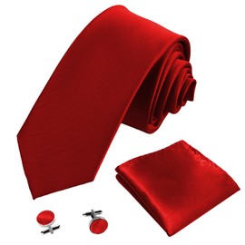 UZSUZZ Men Ties, Classic Solid Satin Men's Neck Tie, Pocket Square and Cufflinks Set, Formal Neckties, Handkerchief &Cufflinks Set for Men, Wedding, Party, Business, Work, Prom, Best Gifts for Men