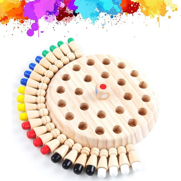 Wooden Memory Chess - Kids Matchstick Chess Color Cognitive Ability Toy - Intelligent Logic Game, Color Matching Learning Montessori Toy for 3 4 5 6 Year Old, Fine Motor Skills Toy Family Party Gifts