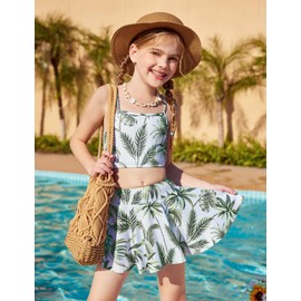 Arshiner Girls' 3-Piece Swimsuits Bikini Top Swimwear Blue/Pink Floral Beach Bathing Set Size 6t 7t