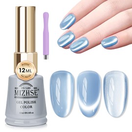 MIZHSE Cat Eye Gel Nail Polish Ceramic Moonlight Magnetic Gel Polish with Magnet Stick, Crystal Glass Blue Spring Colors Smoothie Nail Gel Soak Off U V LED Nail Art Salon Home Gift 12mL
