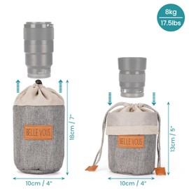 BELLE VOUS Grey Protective Camera Lens Pouch Bags - 2-in-1 Neoprene Lens Carry Case Set for Universal DSLR Camera Lenses - Soft Carry/Travel Pouches - Small, Medium & Large Sizes