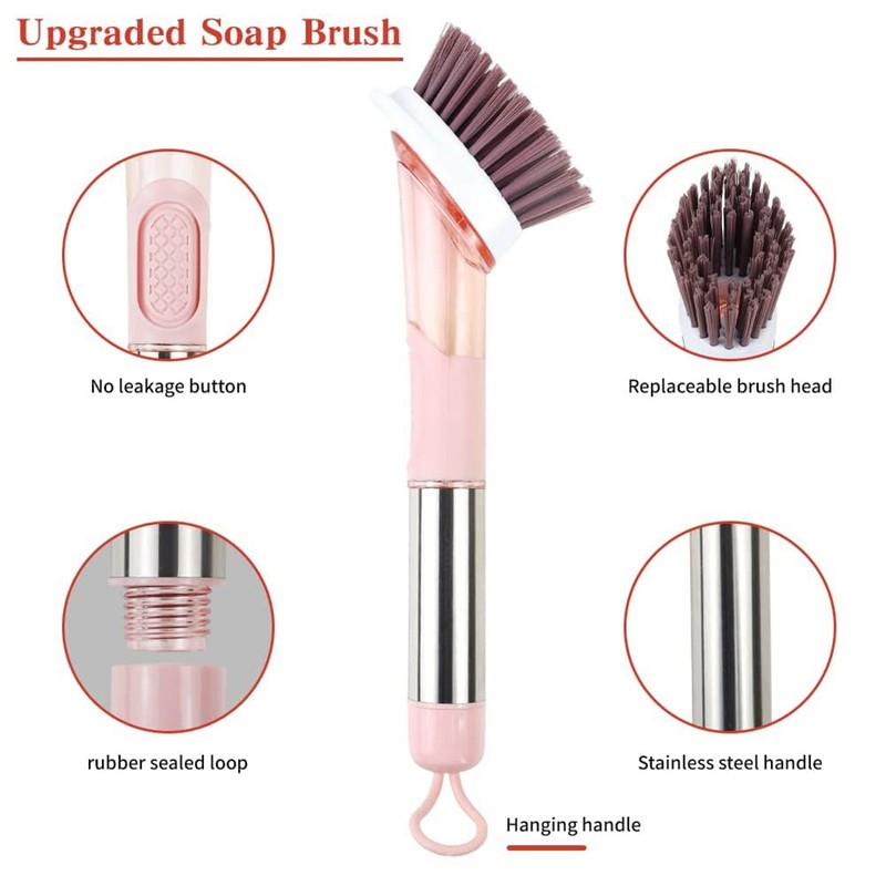 Wisboey Dish Cleaning Brush-Soap Dispensing Dish Brush Set & 4