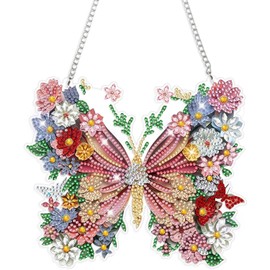 Frundoo Diamond Painting Pendant Wind Chime Diamond Painting Door Wreath Gift Girls 5 6 7 8 9 10 11 12 Years DIY 5D Diamond Painting Wind Chime with Chain for Window Wall and Entrance Decor