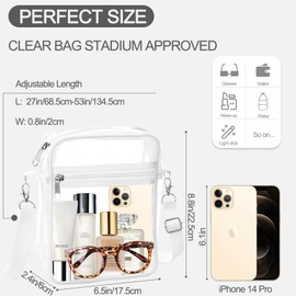 Meiikun Clear Bag Stadium Approved, Clear Purse Crossbody Bag, Adjustable Shoulder Strap Clear Bags for Concerts (8.8 x 6.5 in L- White)