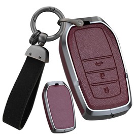 ontto Leather Key Fob Cover Keyring fit for Toyota Harrier Hilux Land Cruiser 200 Series Mirai Mark X 250G Yaris Cross Zinc Alloy Smart Key Case Shell Key Holder Keychain Accessories 3 Buttons Red