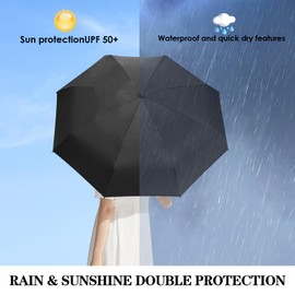 Sykrawki Travel Umbrella, 8 Ribs Pocket Umbrella with Capsule Case, Small UV Umbrella, Portable Pocket Umbrella for Men and Women, black