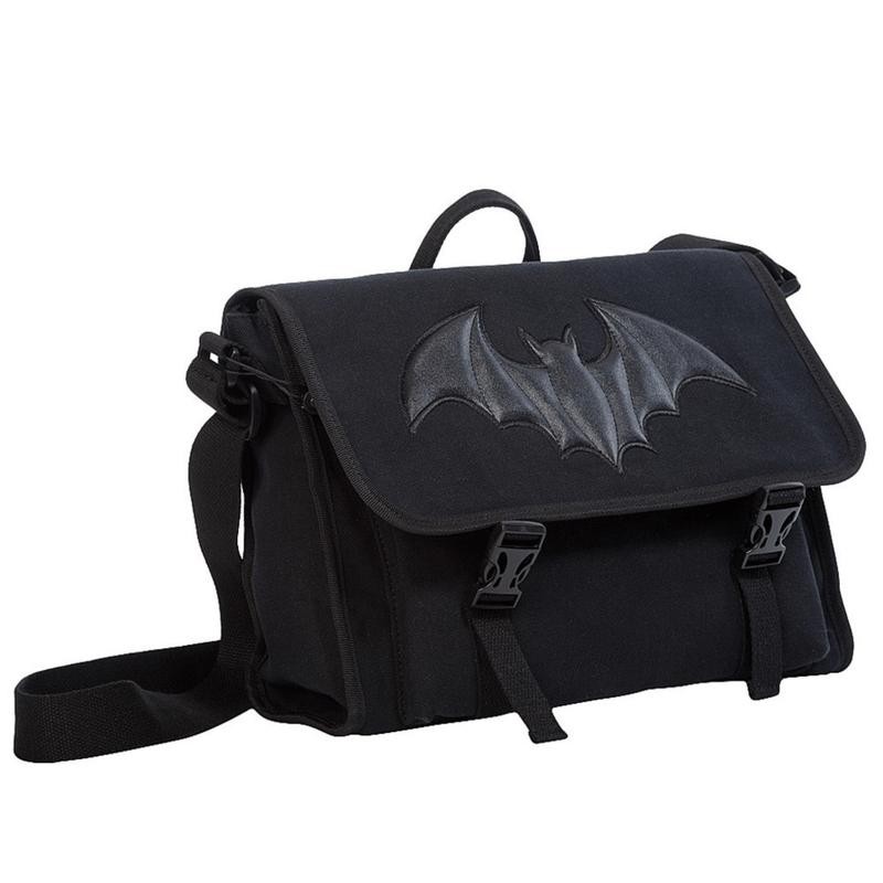 Black Canvas Bat Messenger Bag