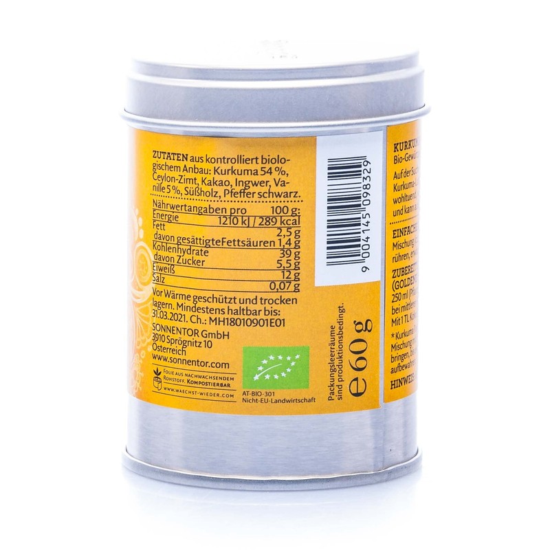 SONNENTOR Organic Turmeric Latte Vanilla Golden Milk (Tin) 60g (PACK