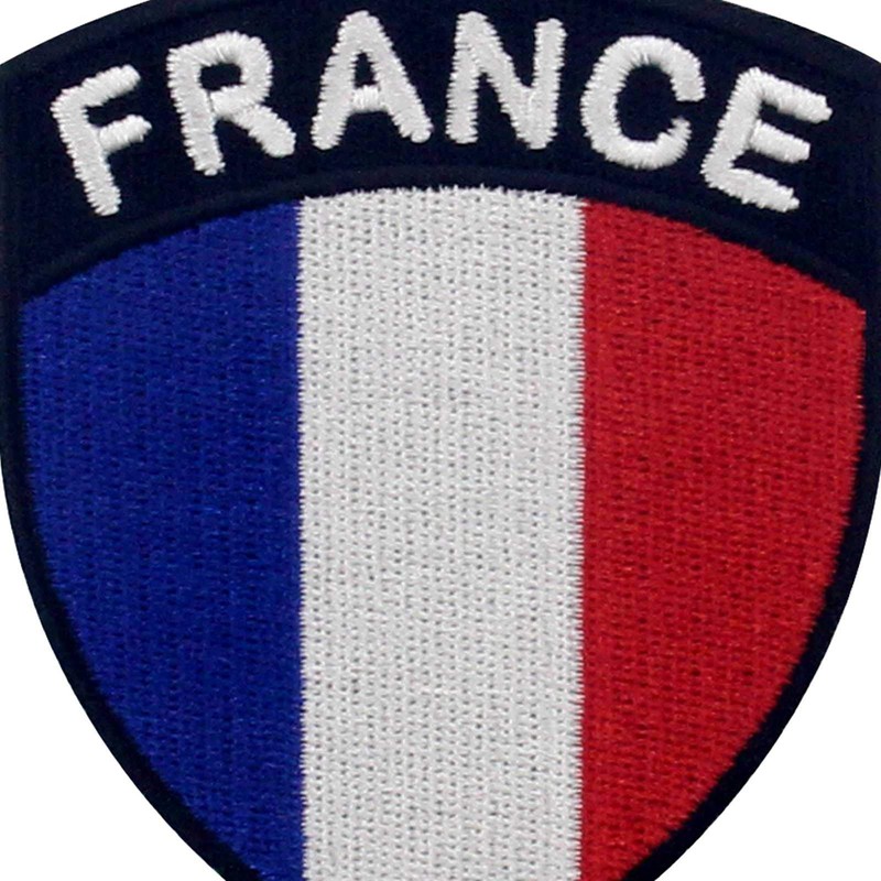 French Flag Shield Embroidered Iron-On / Sew On Patch