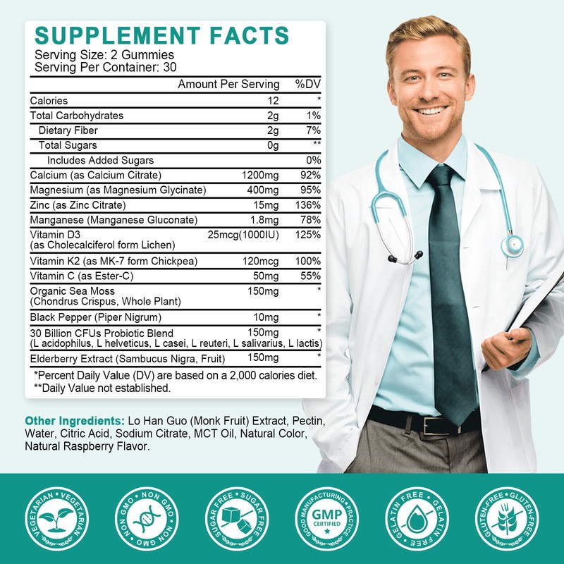 Sugar Free Calcium Citrate 1200mg with Vitamin D3 Supplements Gummies,