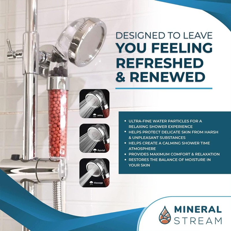 Filtered Shower Head with Handled by MineralStream, High Pressure Water