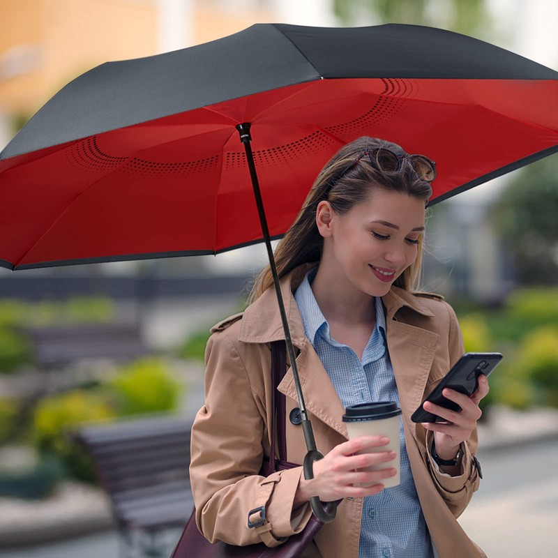 G4Free 62 Inch Large Reverse Umbrella with C-Shaped Handle, Windproof