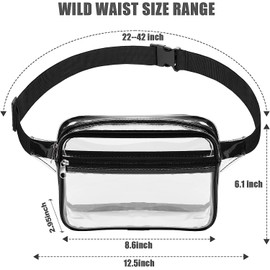 Clear Fanny Pack, Clear Stadium Approved Bag, Waterproof Clear Bags for Concerts, PVC Purse Waist Bag Make Up Organizer Pouch Bag for Women and Men, Double Layer Adjustable Crossbody Bag with Zipper