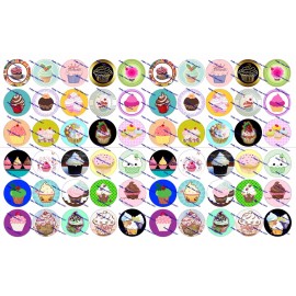 Crafting Mania LLC 60 Precut 1" CUPCAKES Bottle cap Images Set B