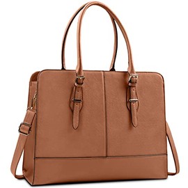 Laptop Bag for Women Leather Work Tote 15.6 Inch Laptop for Computer Bag Waterproof Business Office Professional Large Capacity Handbag School Shoulder Bag Brown