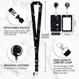 Card Holder with Cosmic Lanyard, ID Badge, Card Holder with Lanyard, Removable Lanyard with Retractable Clip for Business Cards, Entrance Cards, ID Cards