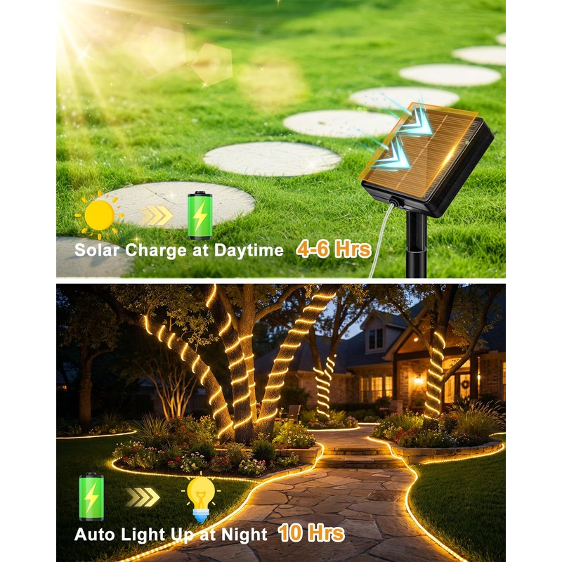 btfarm Solar Rope Lights, 120LED 46FT Solar String Lights Outdoor