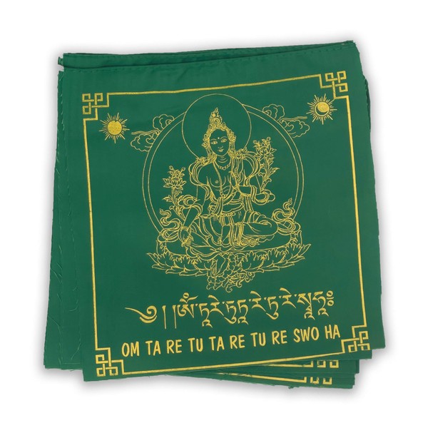 Large Handmade Tibetan Solid Green Color Green Tara Prayer Flags