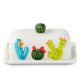 Cactus Butter Dish With Lid For Countertop Succulent Butter Dish With Cover Ceramic Butter Container Green Butterdish Cute Beautiful Desert Decoration