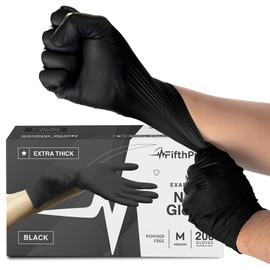 Disposable Black Nitrile Gloves Medium 200 Count - Extra Thick 4.5 Mil - Powder and Latex Free Rubber Gloves - Surgical Medical Exam Gloves - Food Safe Cooking Gloves