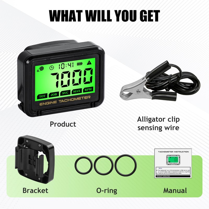 Digital Engine Tachometer & Hour Meter Mini Tach Gauge with