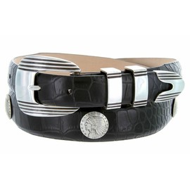Belts.com Indian Head Coin Concho Italian Calfskin Genuine Leather Belt 1-1/8"(30mm) taper down to 1"(25mm) wide (Alligator Black, 42)