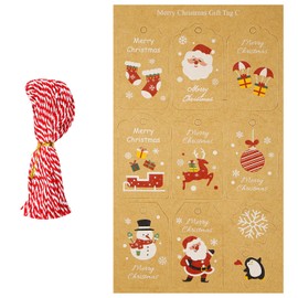Rumyve 50pcs Christmas Kraft Paper Hang Labels,Christmas Tags,Christmas Brown Hanging Kraft Paper Tags with String for Decorating Christmas Trees or Gift(Style B)