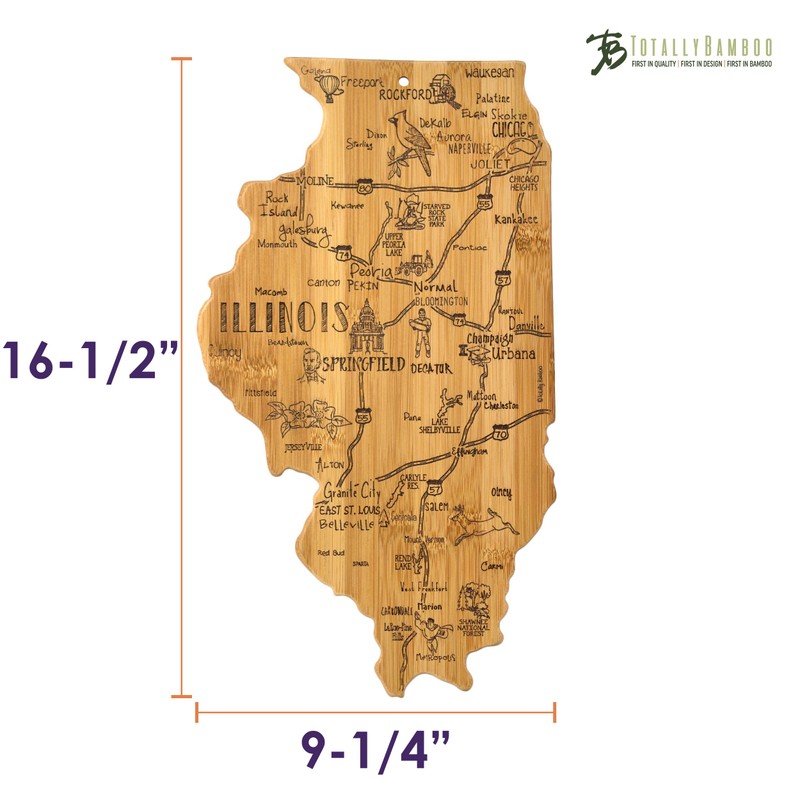Totally Bamboo Destination Illinois State Shaped Serving and Cutting Board,